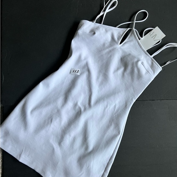 Zara White Elastic Trim Mini Dress Size M Spaghetti Strap New - Picture 6 of 16
